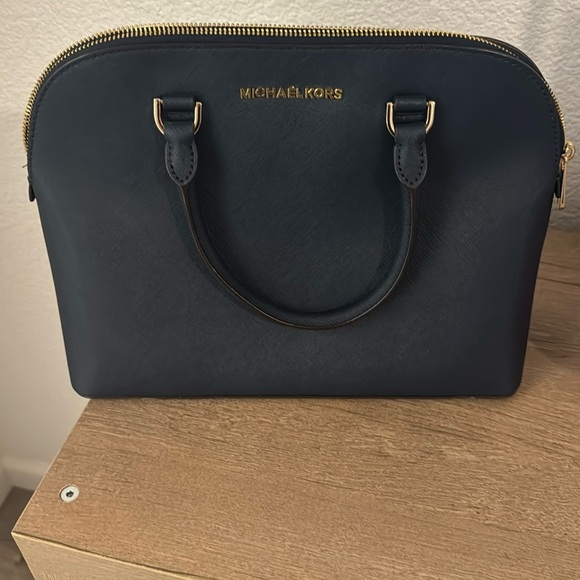 Michael Kors Large Dome Emmy Saffiano Leather Satchel Handbag - Navy - Picture 1 of 3